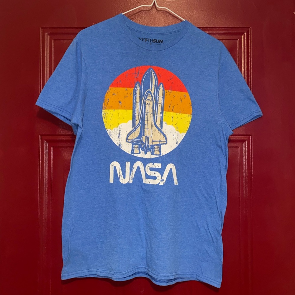 Fifth Sun Distressed NASA Rocket Takeoff Retro Sunset Tee Shirt Unisex Men/Women